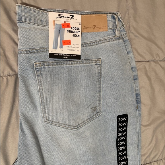 Seven7 Light Blue Straight Jeans with Tan Patch NWT - Picture 3 of 5